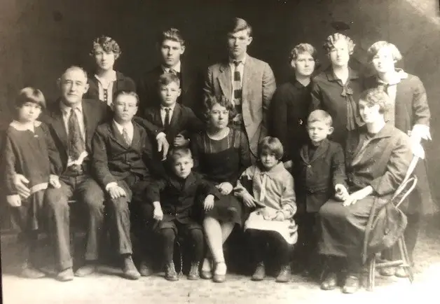 Vintage photo of a large four-generation family