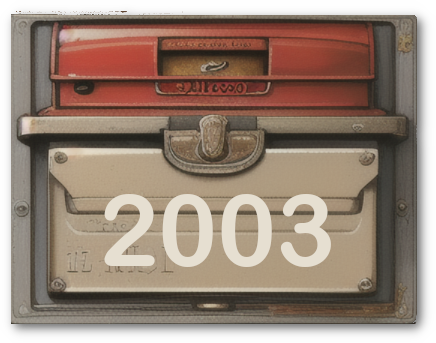 vintage mailbox front with the number 2003 where client will pick up genealogy records gathered by Cathy Fett, My Heritage Hunter