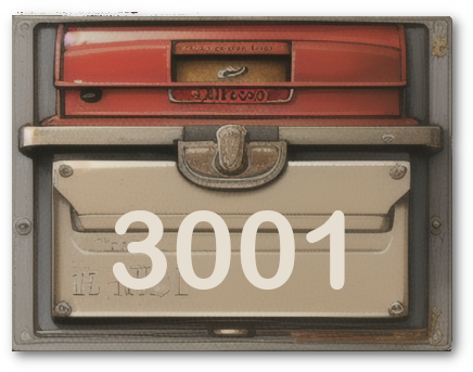 vintage mailbox front with the number 3001 where client will pick up genealogy records gathered by Cathy Fett, My Heritage Hunter